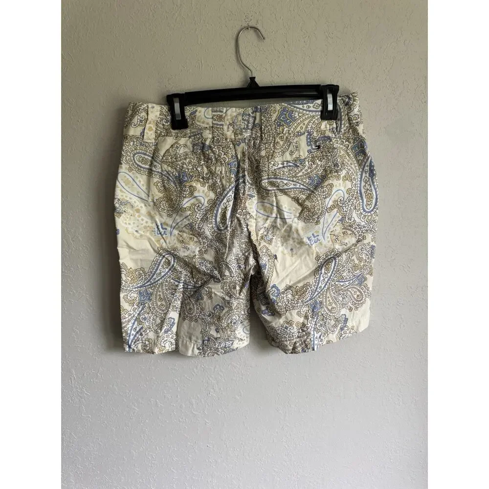 Tommy Hilfiger Cream Blue Paisley Print Cotton Bermuda Shorts Womens 8
